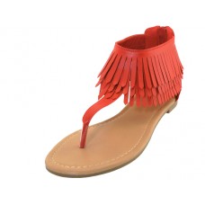 W6600L-R - Wholesale Women's "EasyUSA" P.U. Fringe Thong Sandals ( *Red Color ) *Close Out $3.50/Pr Case $63.00 *Last 2 Case